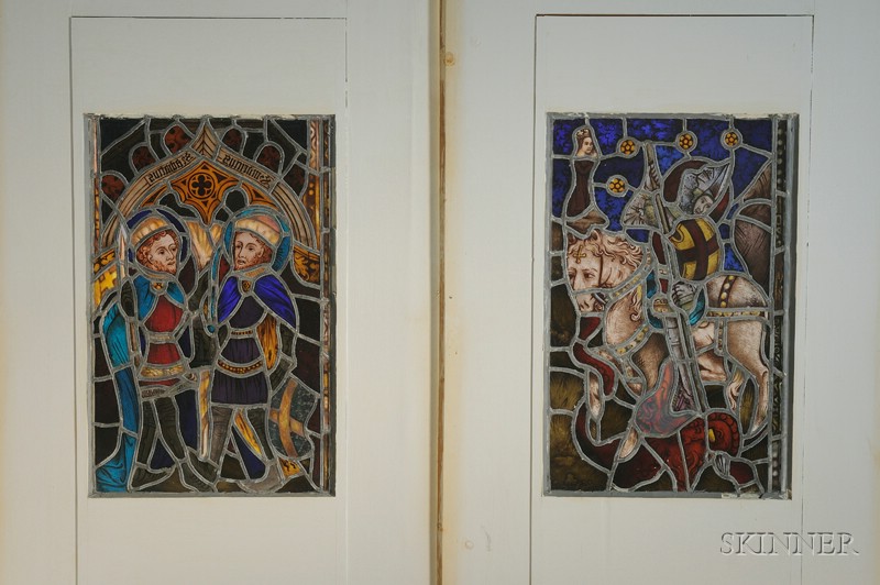 Appraisal: Two German Stained Glass Panels th century one depicting two