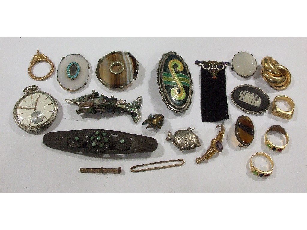 Appraisal: Lot comprising a 's white metal cased Waltham pocket watch