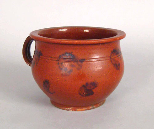 Appraisal: Large redware mush mug th c with manganese splotch decoration