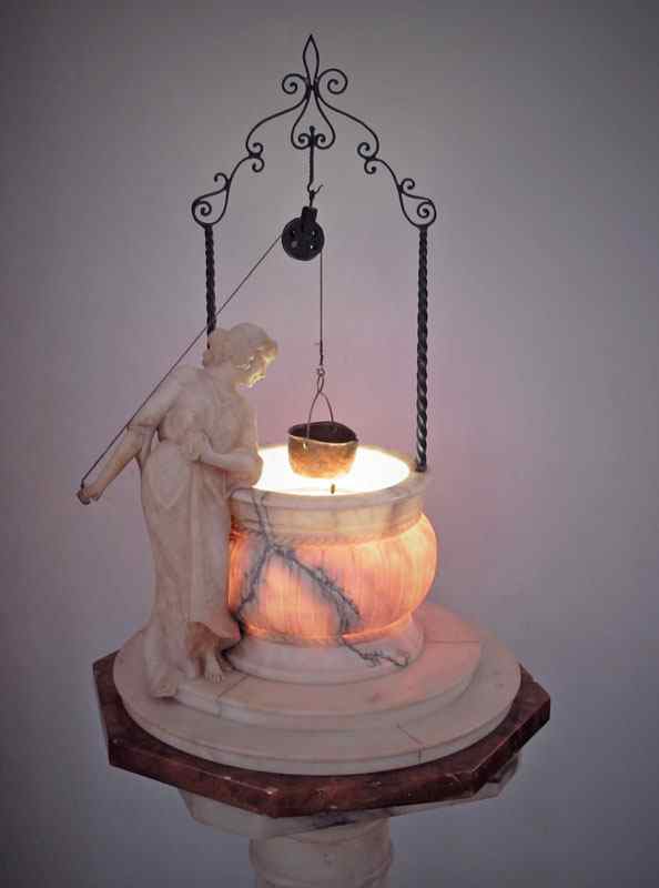 Appraisal: REBECCA AT THE WELL'' Alabaster and Glass with Metal Sculpture