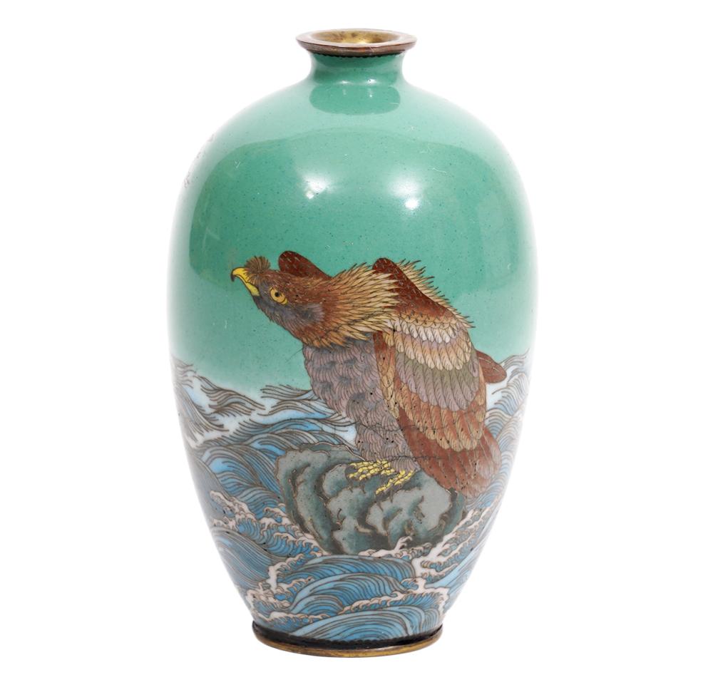 Appraisal: UNUSUAL JAPANESE CLOISONNE ENAMEL VASEUnusual Japanese cloisonne enamel vase Eagle