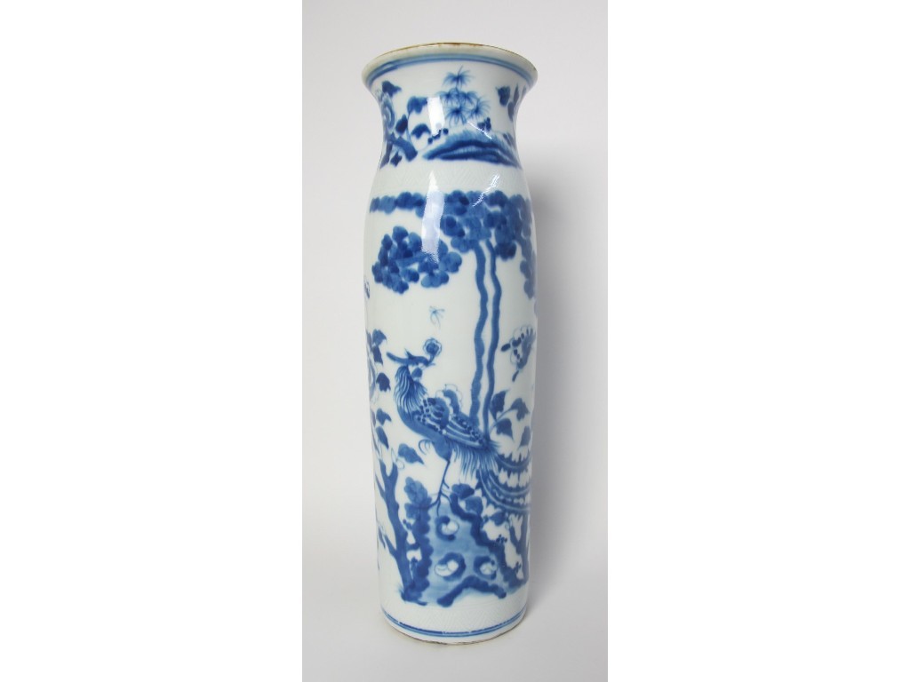 Appraisal: A Chinese blue and white sleeve vase painted with phoenix