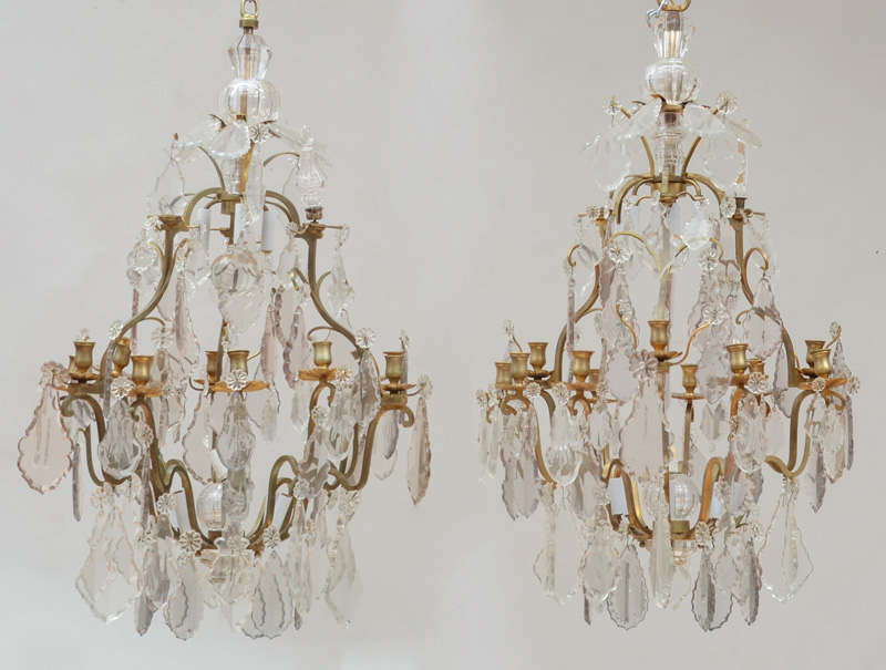 Appraisal: PAIR OF LOUIS XV STYLE GILT-BRONZE AND GLASS TWENTY-TWO-LIGHT CHANDELIERS