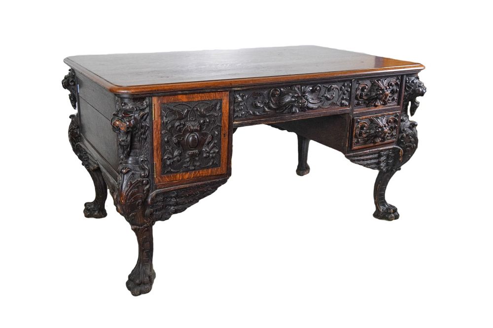 Appraisal: RJ Horner American Renaissance Revival Desk R J Horner American