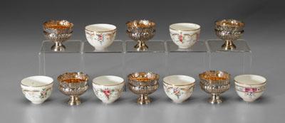 Appraisal: Six Russian porcelain cups hand-painted floral and gilt decoration red-printed