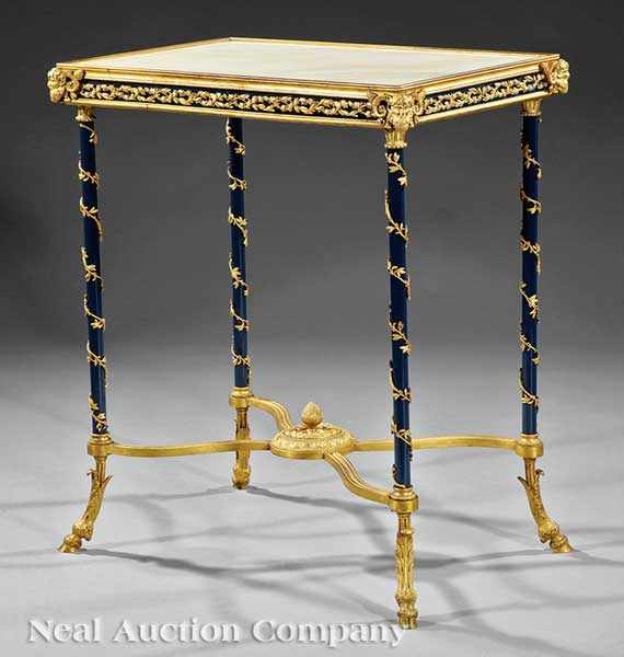 Appraisal: A Fine Neoclassical Gilt Bronze Cream Onyx and Blue Enameled