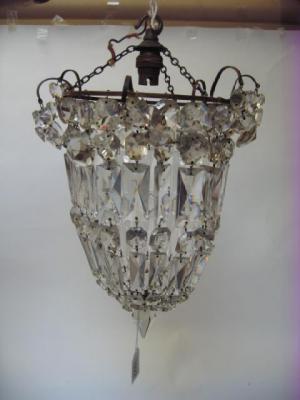 Appraisal: AN EDWARDIAN CUT GLASS LIGHT PENDANT of inverted cone form