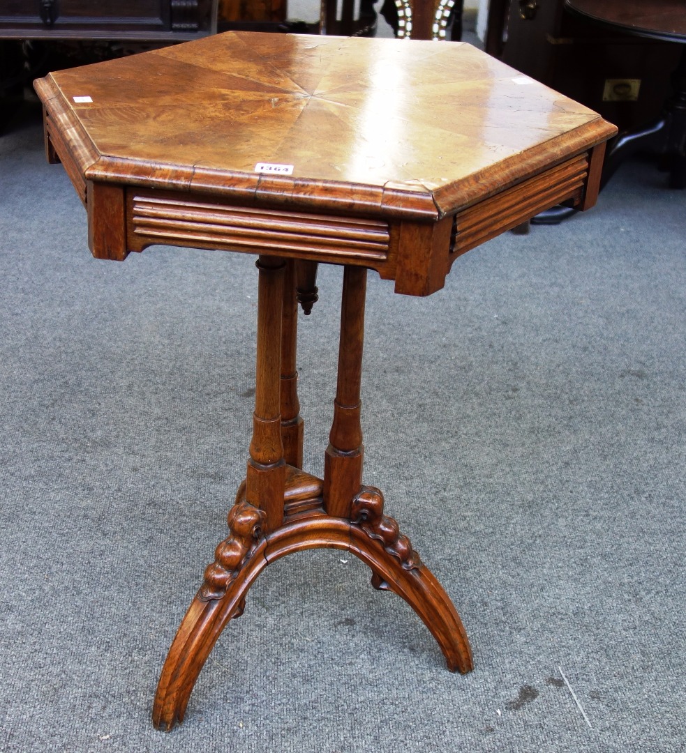 Appraisal: A Victorian oak Gothic Revival octagonal occasional table with pair