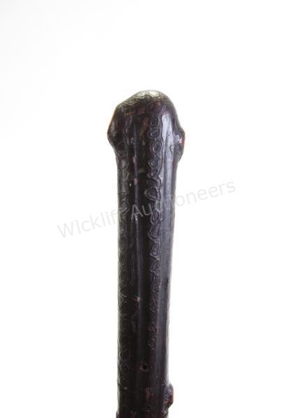 Appraisal: Samurai Style Sword Cane solid carved wood handle and shaft