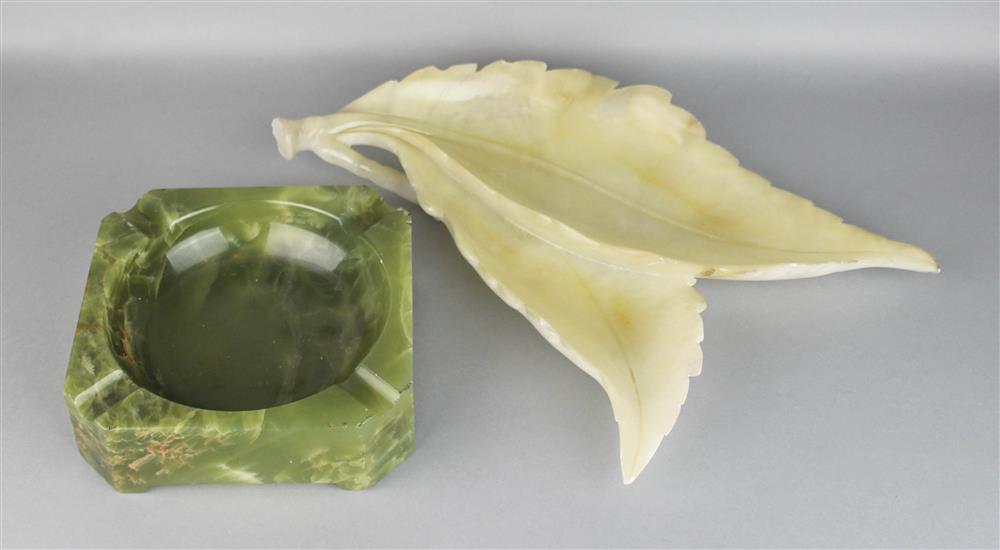 Appraisal: TWO ONYX PIECES one a pale yellow double leaf dish