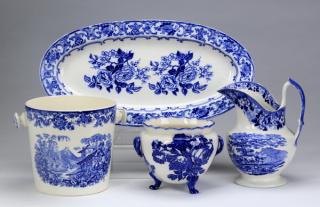 Appraisal: Group of four pieces of cobalt blue and white transferware