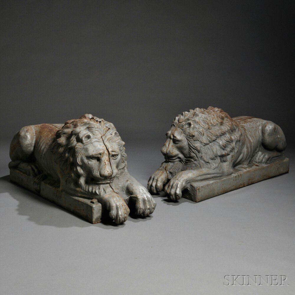 Appraisal: Pair of Cast Iron Garden Lions late th early th