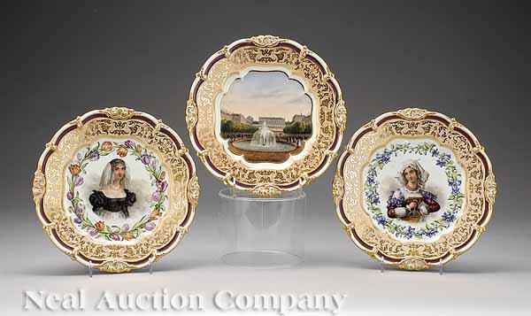 Appraisal: A Set of Three Paris Polychrome and Gilt-Decorated Porcelain Cabinet