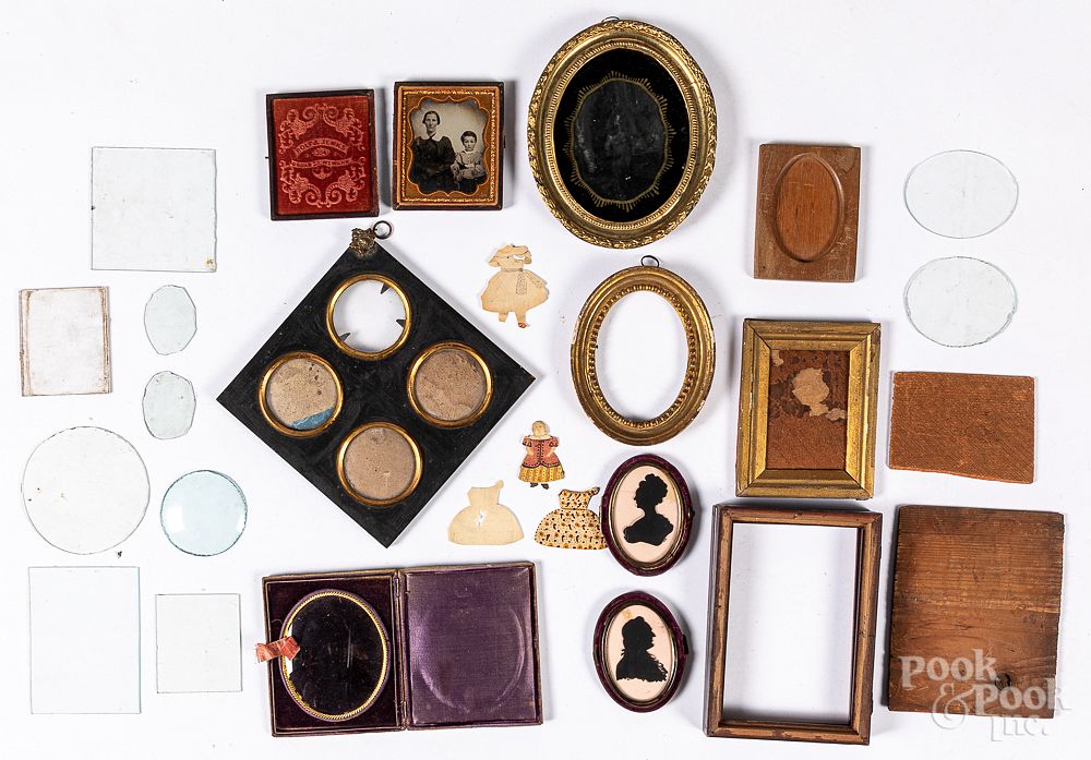 Appraisal: Miniature frames silhouettes etc Miniature frames silhouettes miniature glass panes