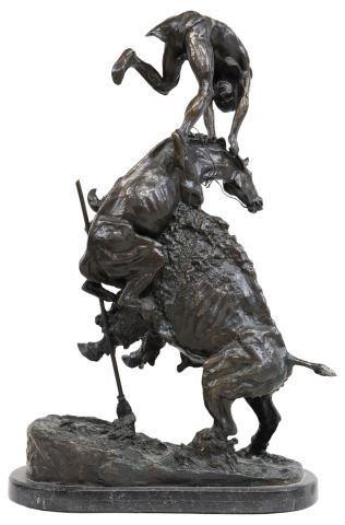 Appraisal: Patinated bronze sculpture on marble base Buffalo Horse after the