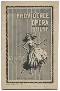 Appraisal: Providence Opera House Program Houdini Harry Ehrich Weiss Houdini Harry