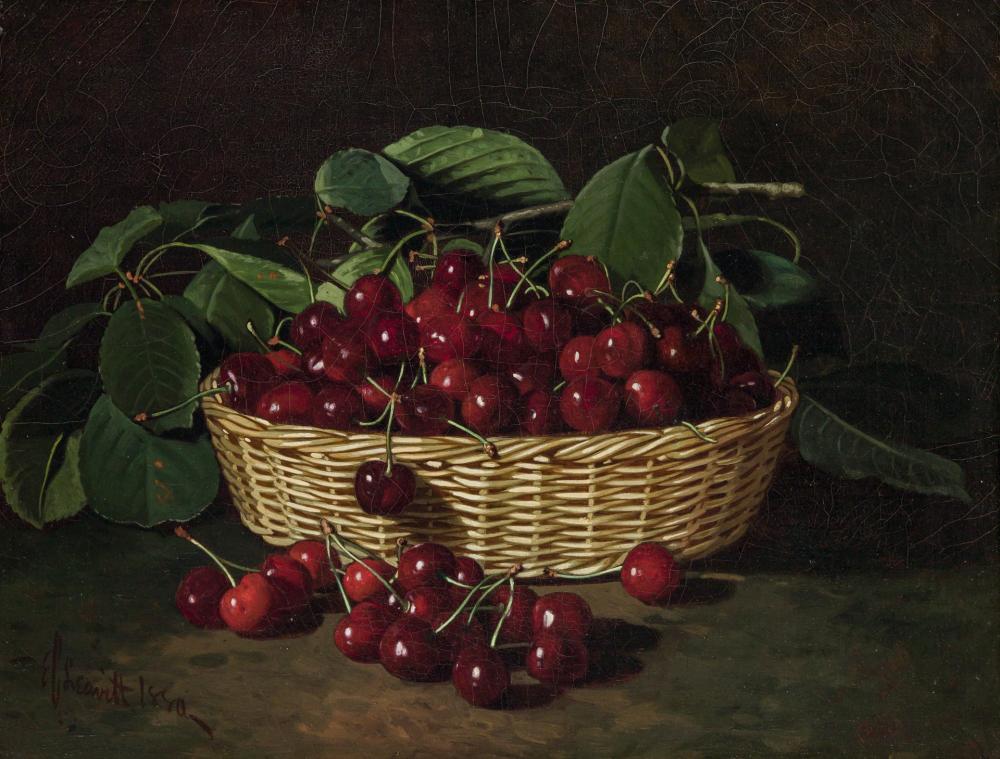 Appraisal: EDWARD CHALMERS LEAVITT American - Basket of Cherries oil on