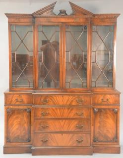 Appraisal: Mahogany two-part breakfront with glazed doors ht wd dp