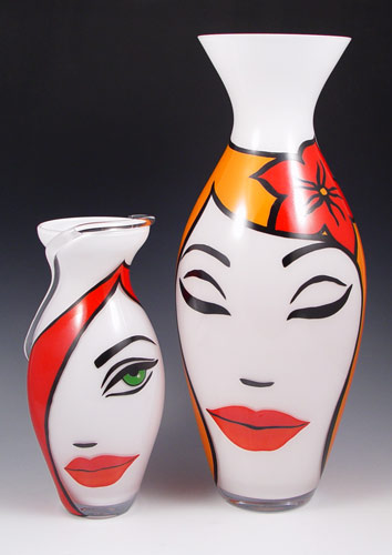 Appraisal: TWO ROSENTHAL STUDIO LINE GLASS FACE VASES Bold and dramatic