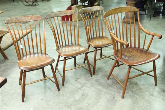 Appraisal: SET OF FOUR WINDSOR CHAIRS Pine country style Windsors one