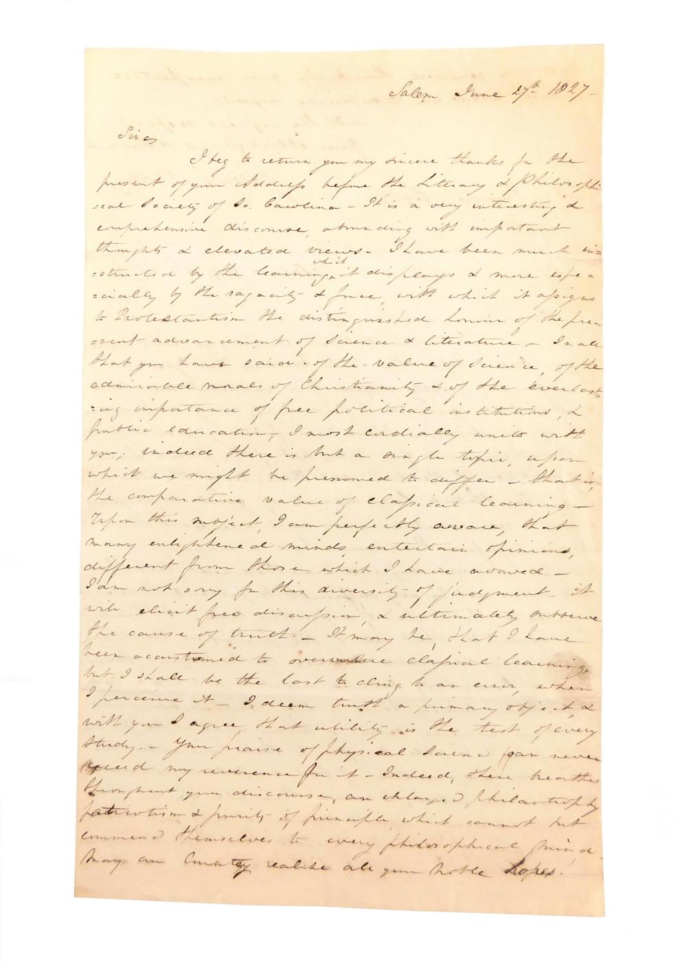 Appraisal: Story Joseph Associate Justice of the Supreme Court Autograph Letter