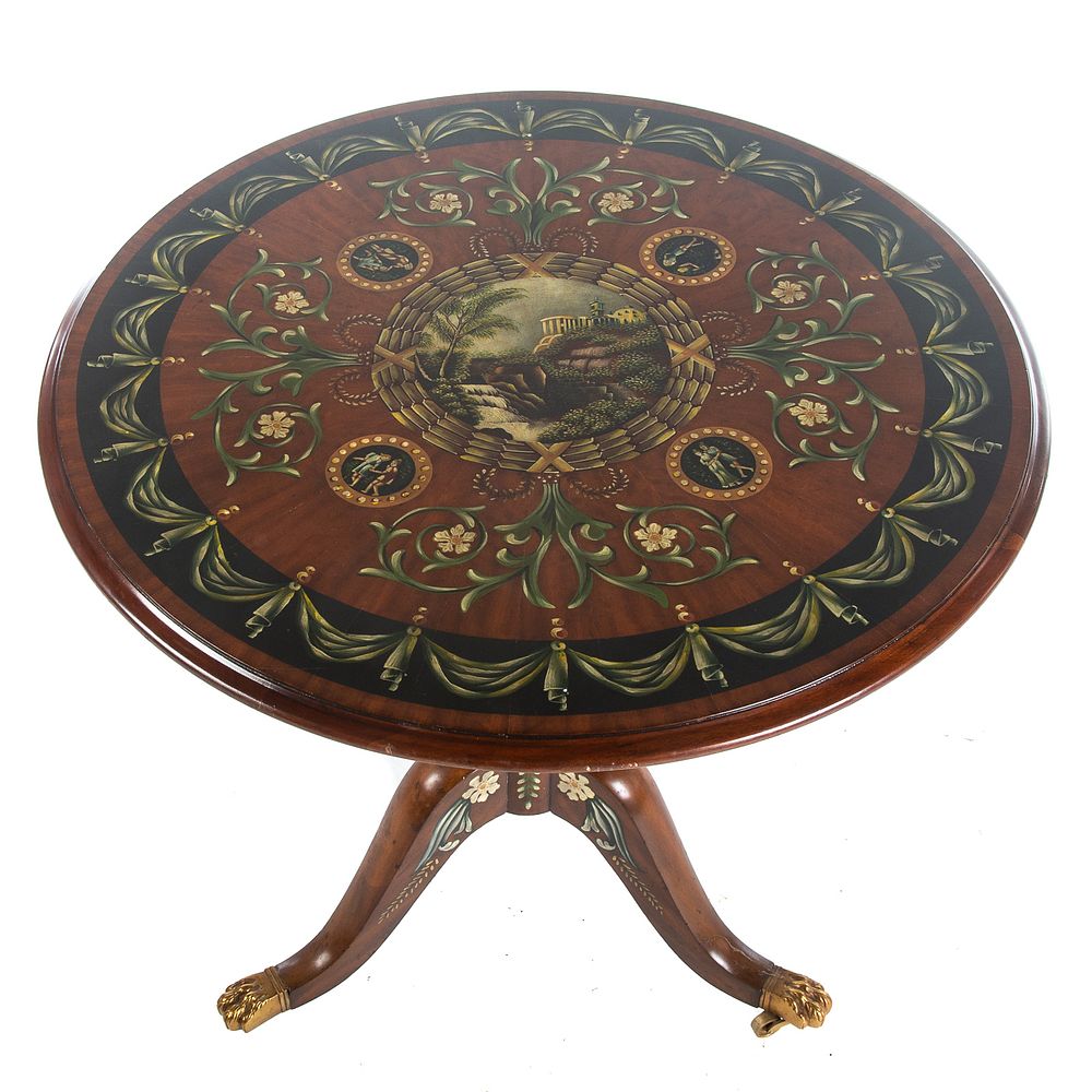 Appraisal: Adam Style Painted Tilt Top Tea Table th century elaborately