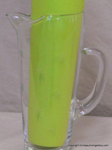 Appraisal: Vintage Etched Glass Liquor Serving Pitcher - with applied glass