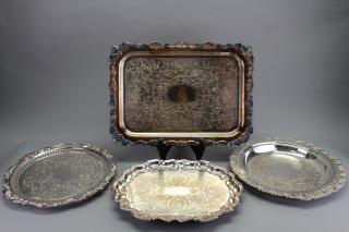 Appraisal: Silver Plate Serving Trays Silver Plate Serving Trays Diameter in