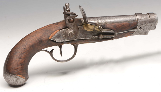 Appraisal: AN TH CENTURY FLINTLOCK PISTOL with wooden stock cm long