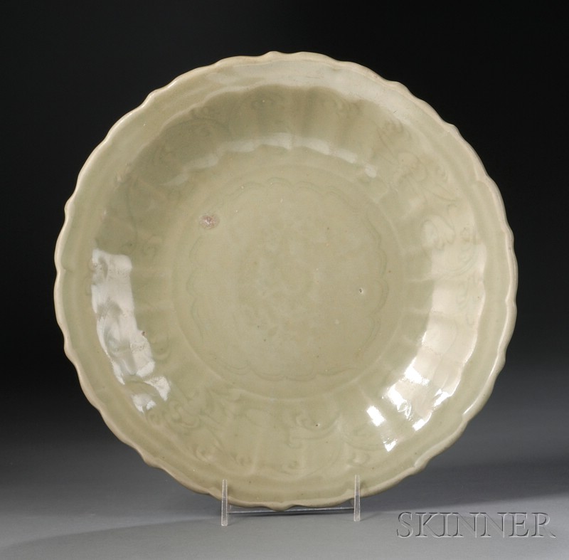 Appraisal: Lung Chuan Bowl China Ming period th century foliated edge