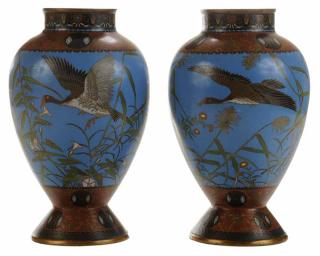 Appraisal: Pair Finely Enameled Cloisonn Vase Japanese late th early th