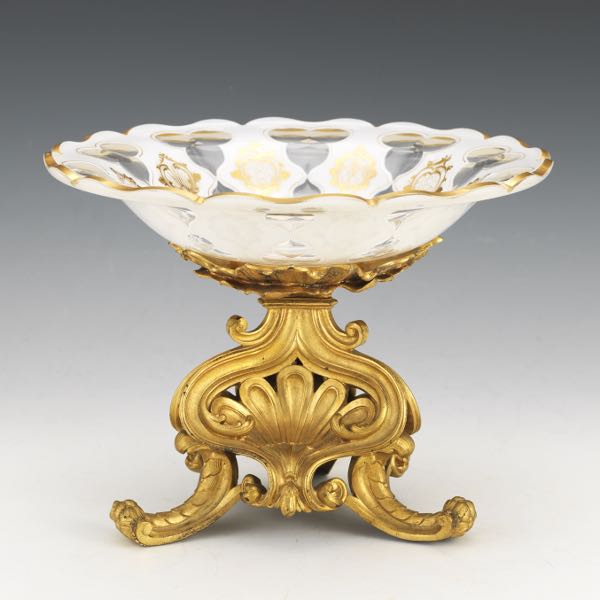 Appraisal: BOHEMIAN CUT GLASS AND D'ORE BRONZE CENTERPIECE DISH x White