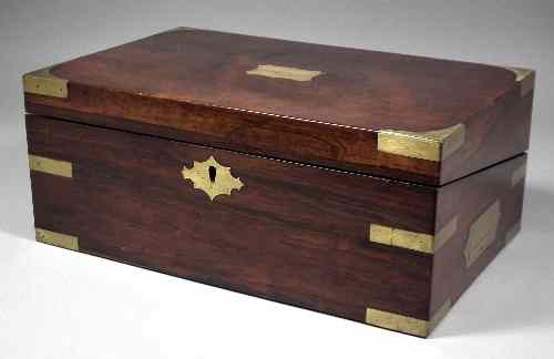 Appraisal: An early Victorian brass bound rosewood writing box with drawer