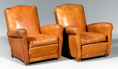 Appraisal: Pair French Art Deco leather chairs each with arched crest