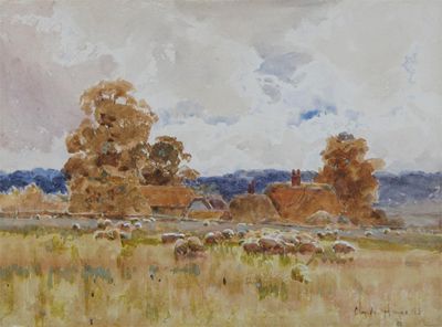 Appraisal: Claude Hayes R I - Sheep grazing near a farm