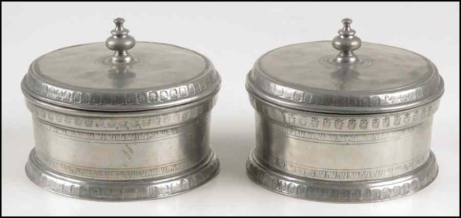 Appraisal: PAIR OF FRENCH ETAIN PEWTER COVERED BOWLS Height '' Condition