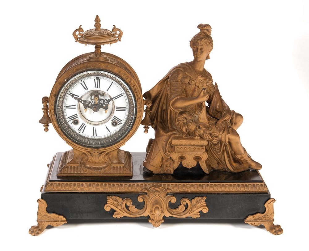 Appraisal: Ansonia Open Escapement Figural Statue Clock Ansonia Open Escapement Figural