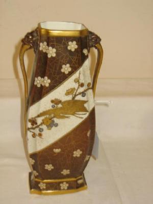 Appraisal: A ROYAL WORCESTER PORCELAIN VASE of squared form with grotesque