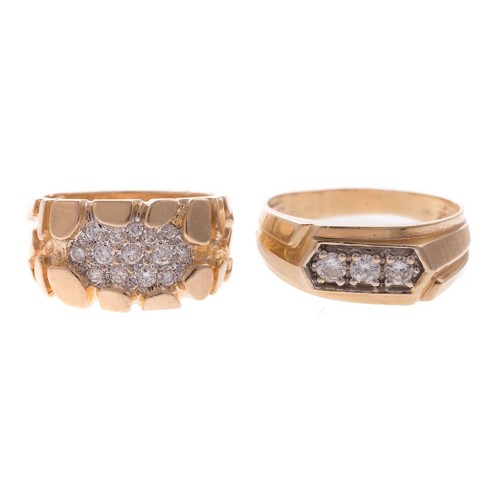 Appraisal: A Pair of Gent's Diamond Rings in K K yellow