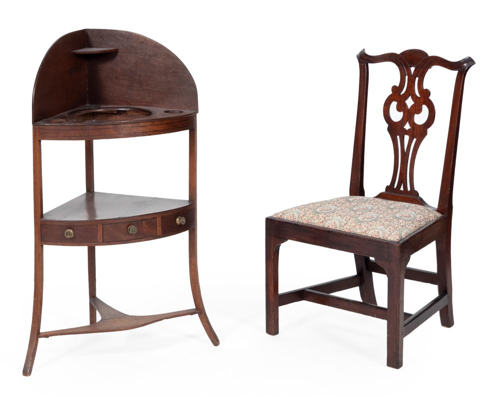 Appraisal: CHIPPENDALE SIDE CHAIR AND A CORNER WASHSTAND LATE TH CENTURYCHIPPENDALE