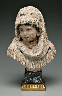 Appraisal: th century terra cotta bust woman wearing brooch and lace