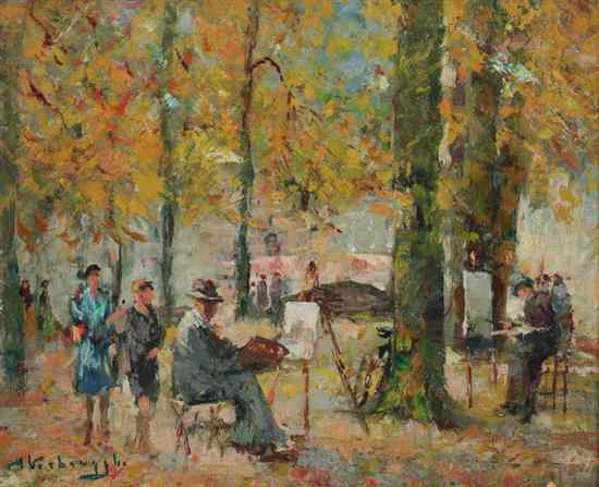 Appraisal: CHARLES VERBRUGGHE Dutch - PLEIN AIR ARTISTS IN PARK signed