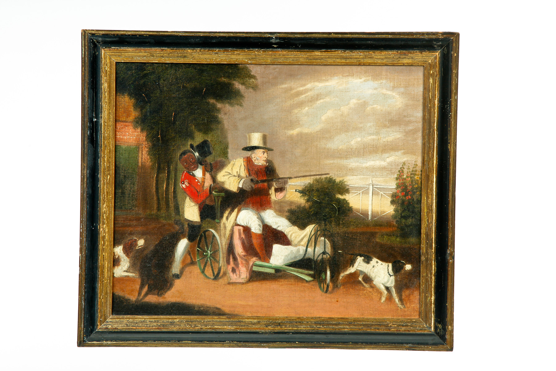 Appraisal: FRAMED OIL ON CANVAS HUNTING SCENE American st half- th