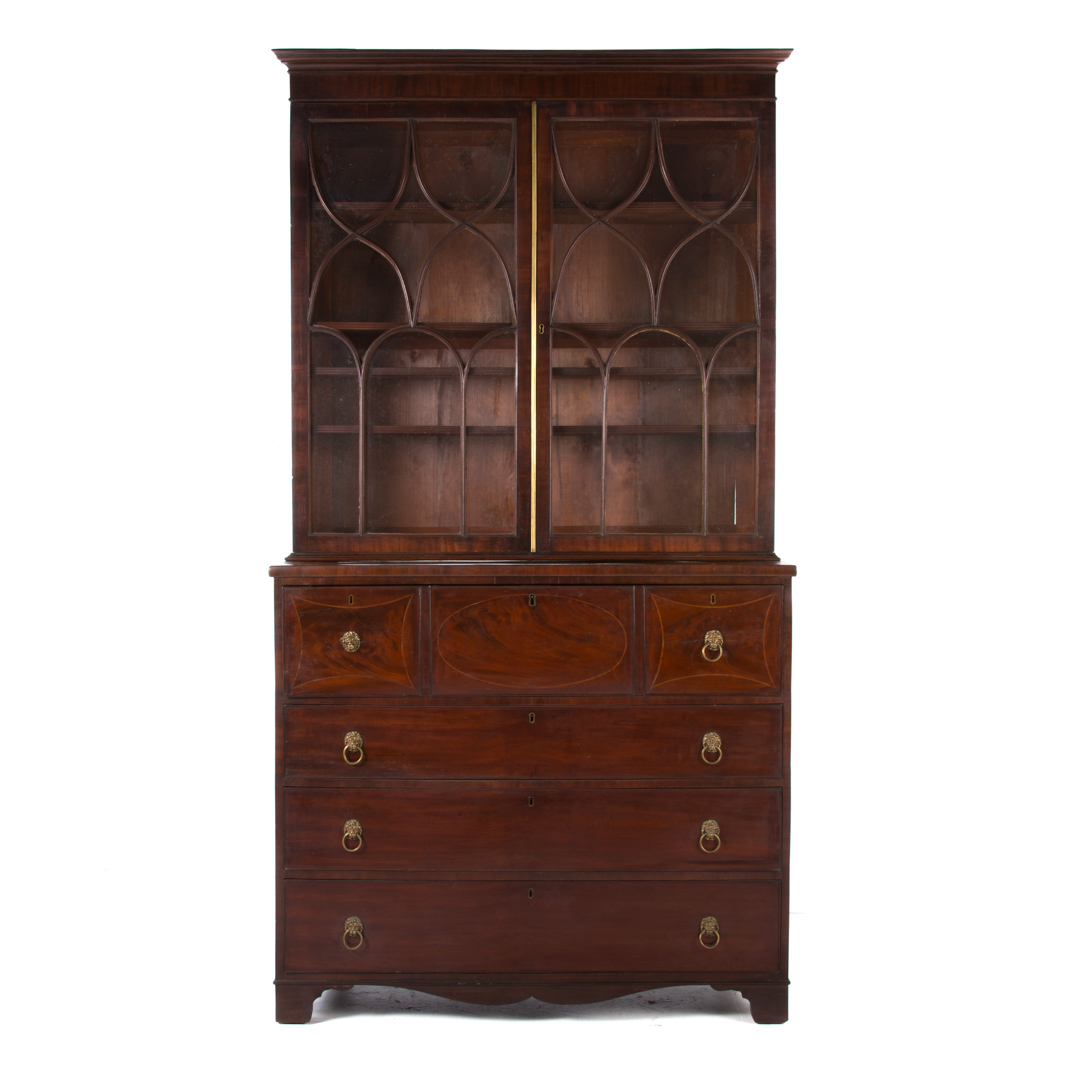 Appraisal: Regency mahogany secretary bookcase circa flat molded cornice compartment with