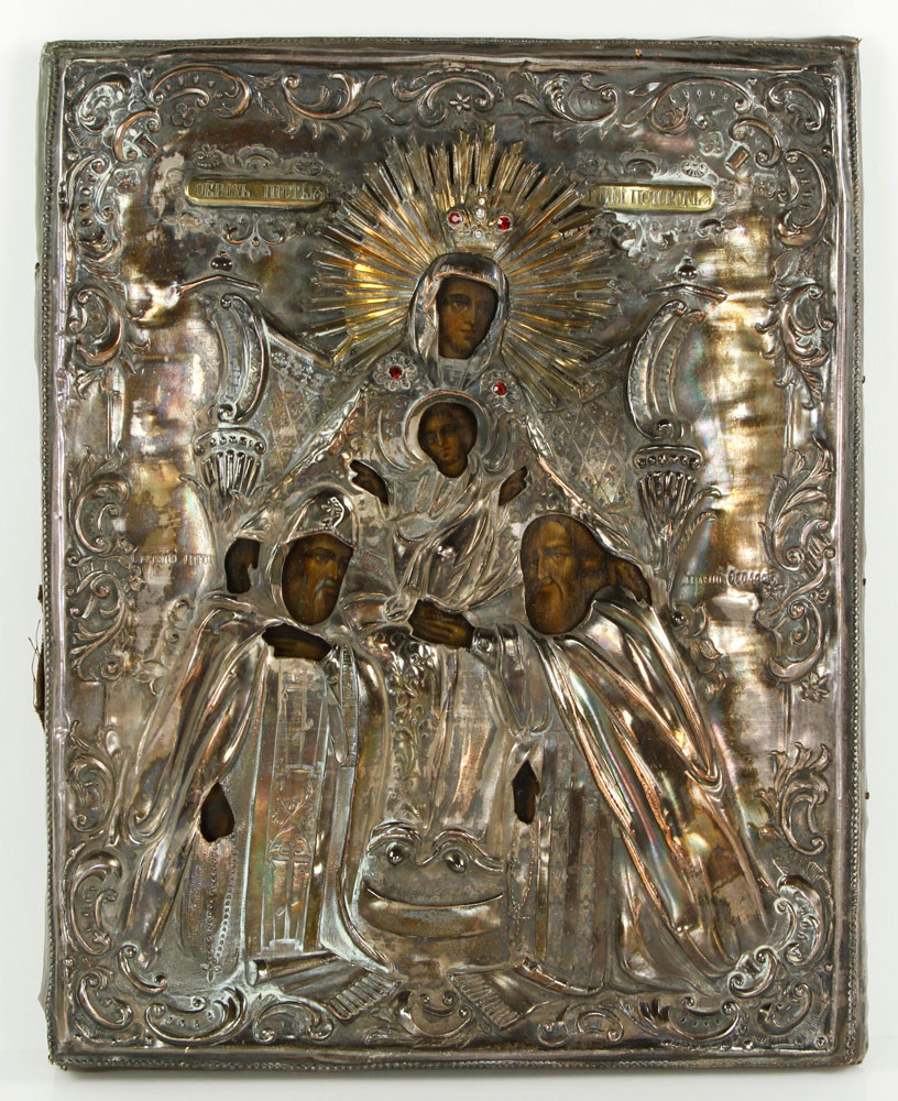 Appraisal: - Russian Icon Russian icon on wood with metal rizza