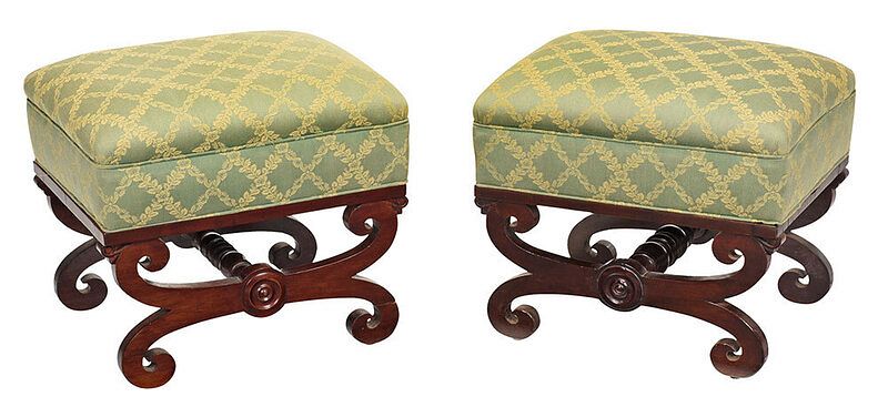 Appraisal: Fine Pair Boston Classical Curule Form Stools attributed to William