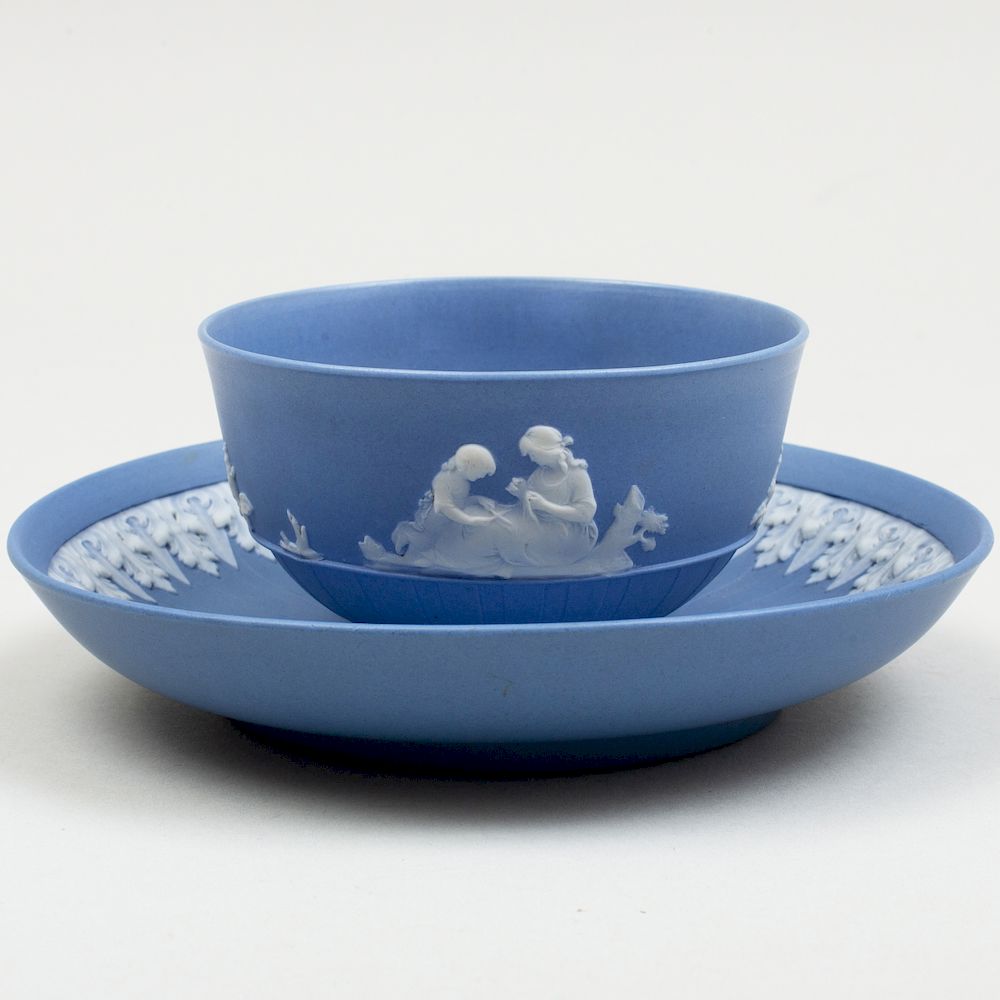 Appraisal: Wedgwood Blue and White Jasperware Teabowl and Saucer Impressed mark