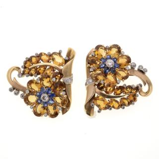 Appraisal: Pr k gold double clip brooches with diamonds Pr k