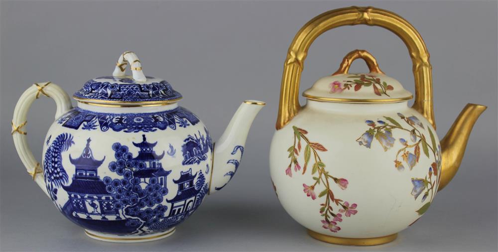 Appraisal: TWO ROYAL WORCESTER GLOBULAR TEAPOTS AND COVERS including one blue