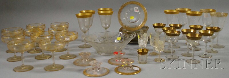 Appraisal: Approximately Forty-eight Pieces of Mostly Gilt-rimmed Colorless Glass primarily stemware